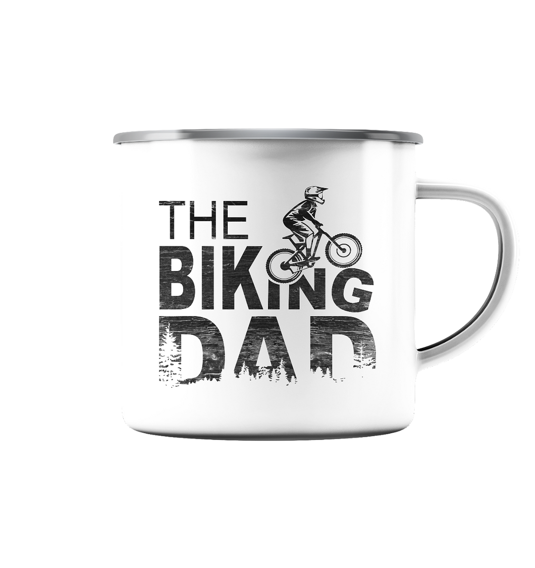 The Biking DAD black - Emaille Tasse (Silber)